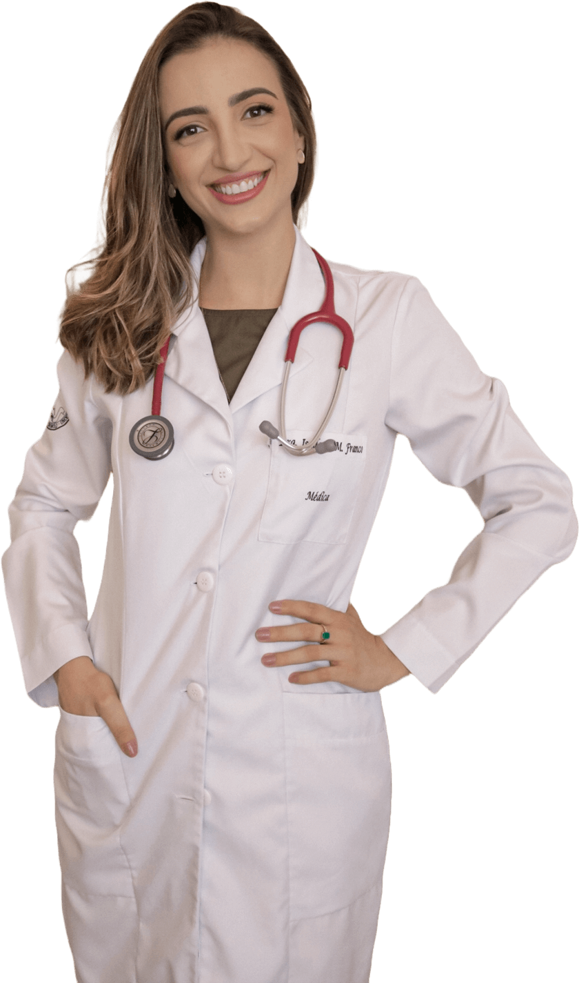 Isadora Franco usando jaleco